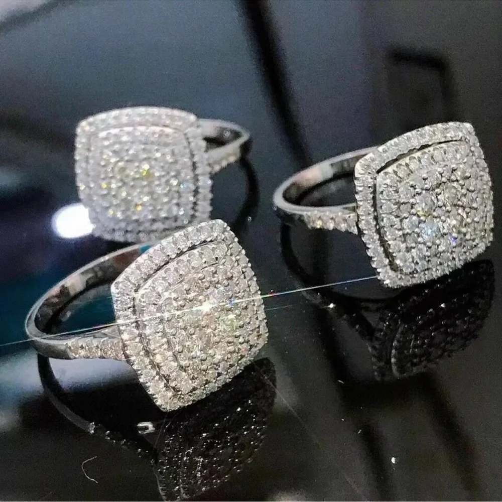 Luxury 925 Silver Rings for Women Cubic Zirconia Wedding Jewelry Gifts - Picture 4 of 5